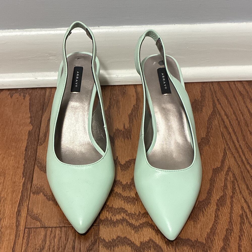 Array Mint Green Pointed Toe Slingback Kitten Heels Pastel Coquette Sz 8 Retro